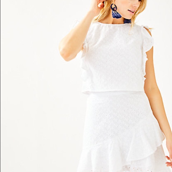 MOVING SALE 🚚 NWOT Lilly Pulitzer Alpinia White Fish Eyelet Ruffle Top - Picture 4 of 4